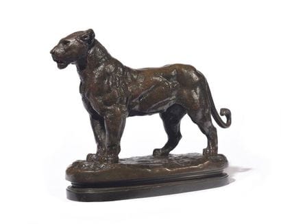 Lionne du Sénégal Épreuve en bronze patiné,...