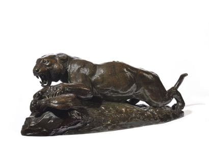 Tigre saisissant un paon ou Tigre dévorant...
