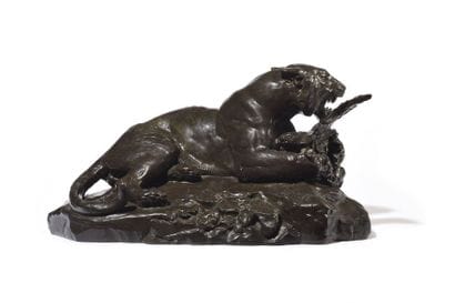 Tigre saisissant un pélican Épreuve en bronze...