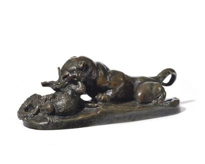Jaguar dévorant un crocodile Épreuve en bronze...