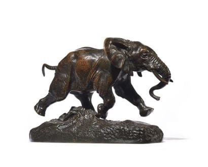 Eléphant du Sénégal Épreuve en bronze patiné,...