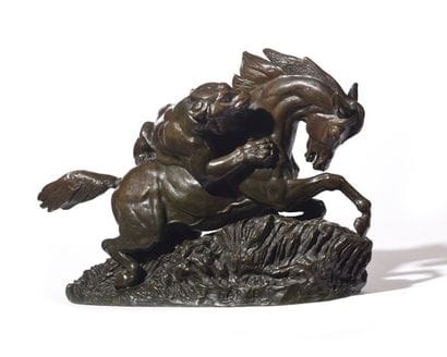 Cheval attaqué par un tigre Épreuve en bronze...