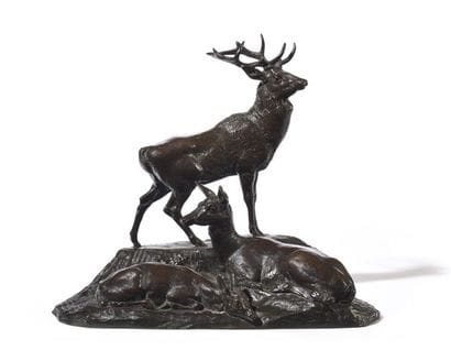 Cerf, biche et faon ou Famille de cerfs,...