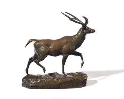 Cerf axis Épreuve en bronze patiné, signée,...
