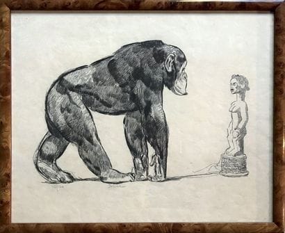 PAUL JOUVE (1878-1973) Singe et statuette...