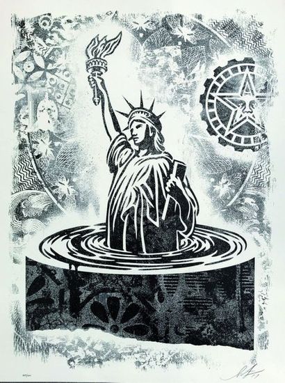 SHEPARD FAIREY (Né en 1970) Damaged Stencil...