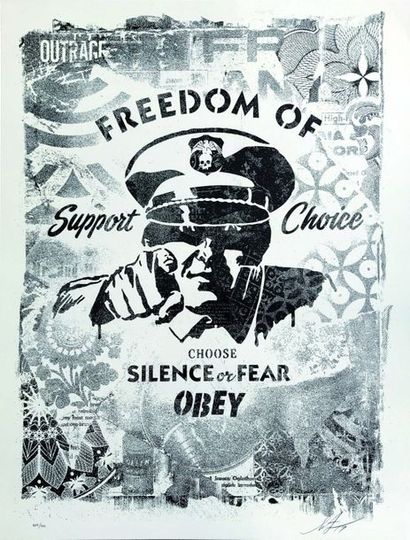 SHEPARD FAIREY (Né en 1970) Damaged Stencil...
