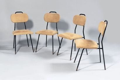 TRAVAIL DES ANNEES 1950 Suite de quatre chaises...