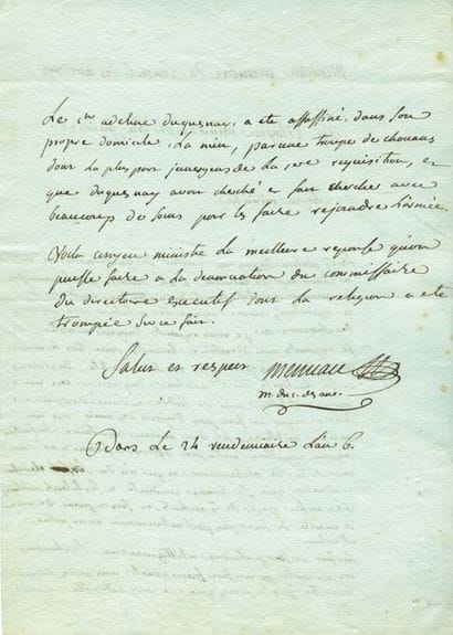 MENUAU (Henri). L.A.S. au citoyen ministre...