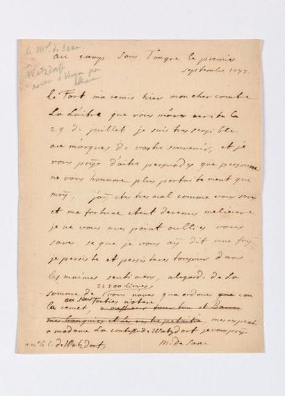 SAXE (Maurice de). Lettre autographe signée...