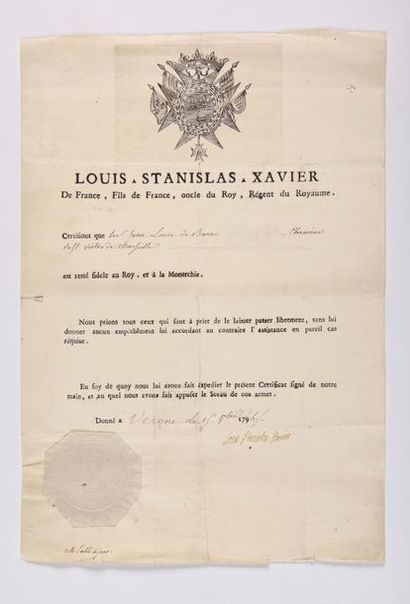 ÉMIGRATION. – Ensemble de 10 pièces, 1791-1796....