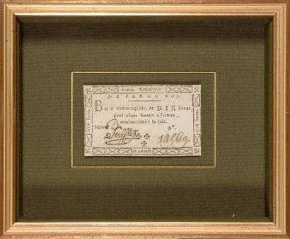 ARMEE CATHOLIQUE ROYALE Bon de 10 livres...