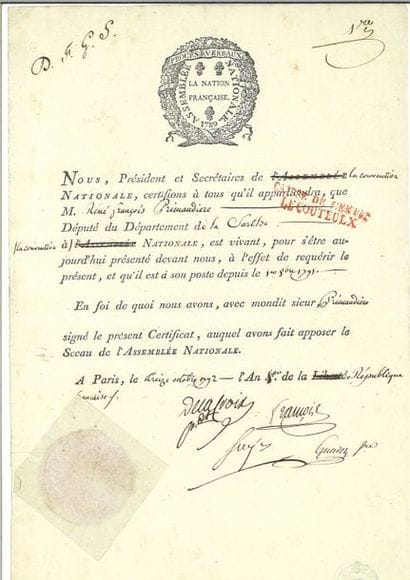 SIEYÈS (Emmanuel-Joseph), Exhibit signed...