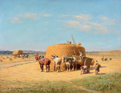 Charles CLAIR (1860-1930) La moisson Huile...