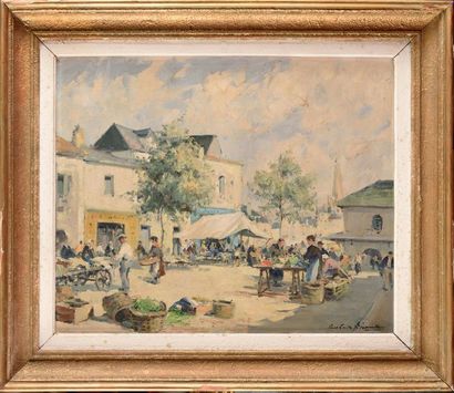 Paul Emile LECOMTE (1877-1950) Place de village...