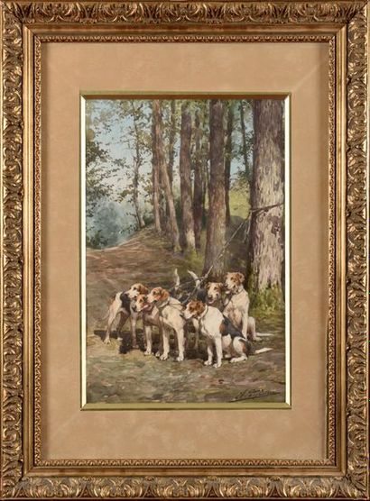 Olivier de PENNE (1831-1897) La meute Aquarelle...