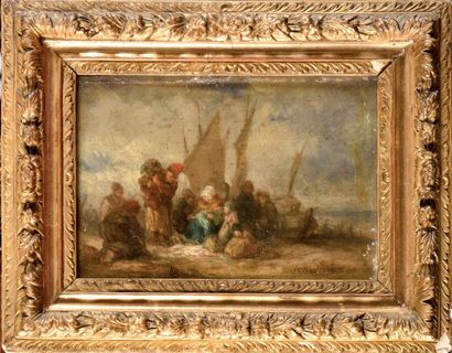 Adolphe COUVELEY (1802-1867) Scènes de pêcheurs...