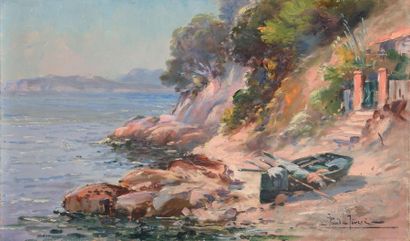 Paul LEVERE (1875-1949) Barque en bord de...
