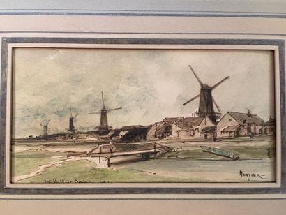 Adolphe HERVIER (1818-1879) Paysage aux moulins...