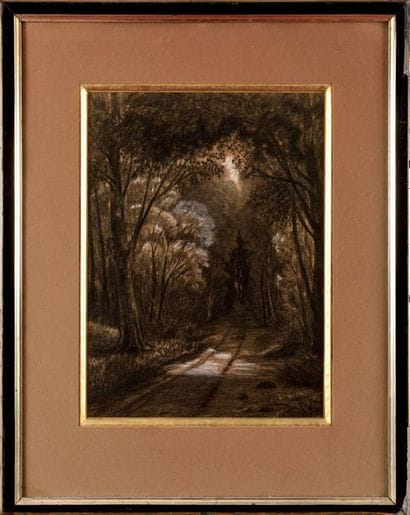 Auguste ALLONGÉ (1833-1898) Paysage au chemin...