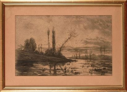 Auguste ALLONGÉ (1833-1898) Bord de rivière...