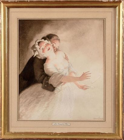 Jean DROIT (1884-1961) Le couvre-feu Aquarelle...