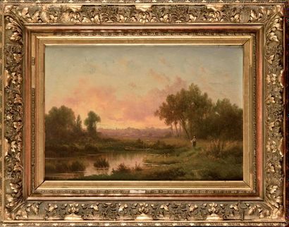 R.T. STUART (XIXème siècle) Paysage au crépuscule...