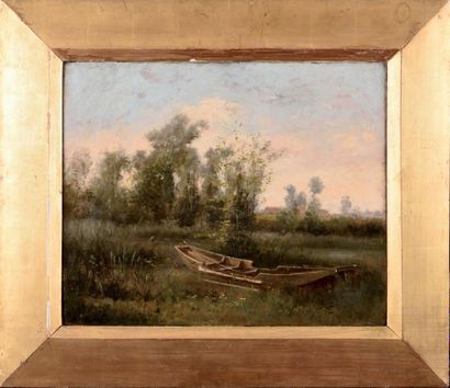 Edmond POINTIN (1836-1903) Paysage à la barque...