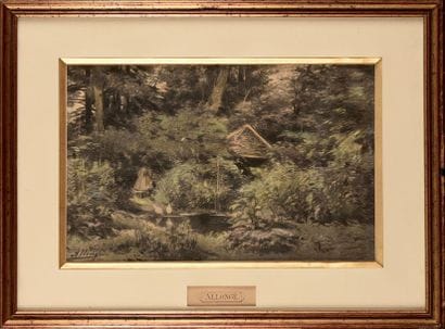 Auguste ALLONGÉ (1833-1898) Sous-bois à l'étang...