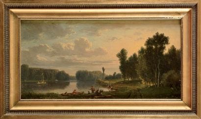 Nicolas RENIE (1808-?) Scène animée au bord...