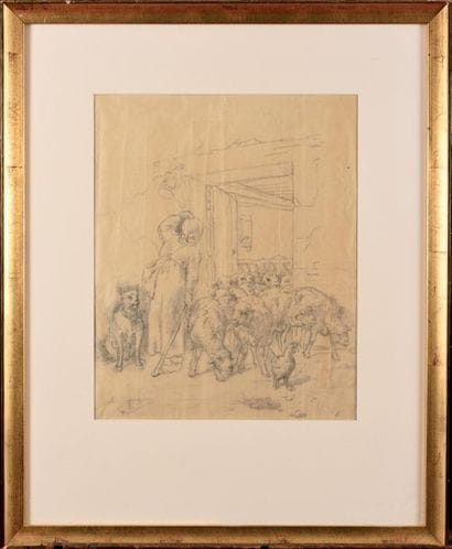 Charles JACQUE (1813-1894) Sortie de la bergerie...