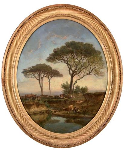 ECOLE FRANCAISE DU XIXe SIECLE Paysage aux...