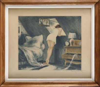 LOUIS ICART (1888-1950) Woman under the Roofs...