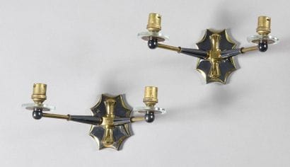 WORK OF THE 1950's Pair of wall lights with...