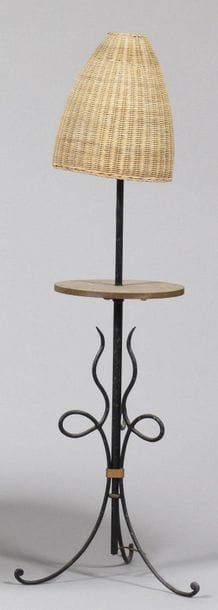 WORK OF THE 1950's Iron tripod lamp with...