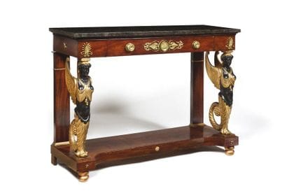 Rectangular shaped console in mahogany veneer,...