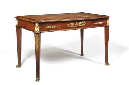Flat mahogany veneered rectangular desk with...