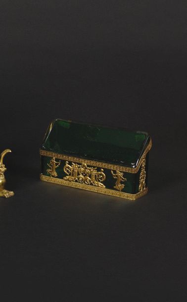 Desk set including : -Inkwell in burnished...