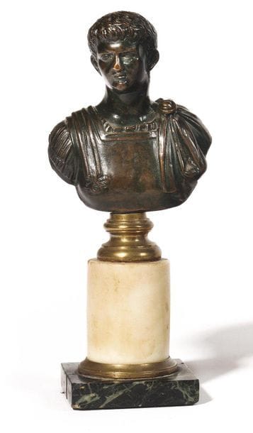 Roman emperor. Bust in bronze patina on white...