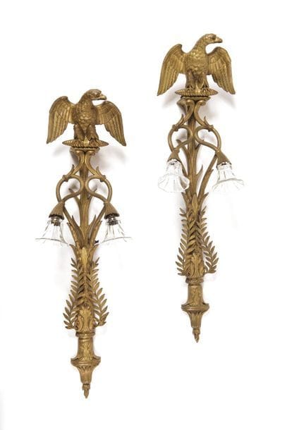 Important pair of gilt bronze wall lights,...