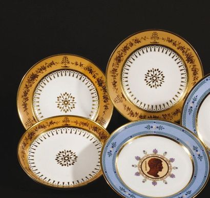 Sèvres Two porcelain plates and a round compotier...