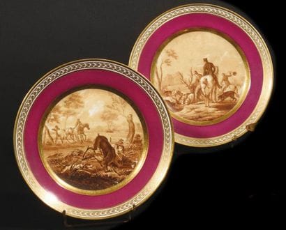 Paris Two porcelain plates decorated in bistre...