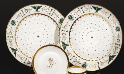 Sèvre Two plates decorated with gold star...
