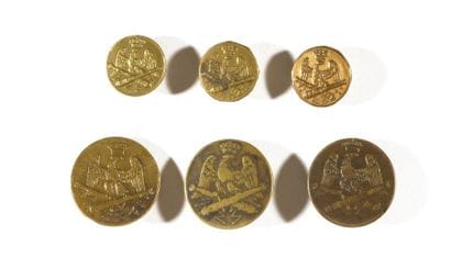 Ensemble de six boutons d’uniforme d’artilleurs...