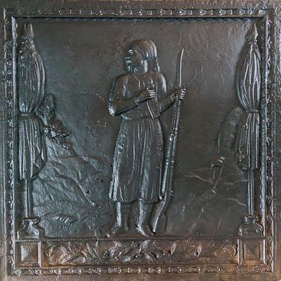 Pair of firebacks representing two zouaves....