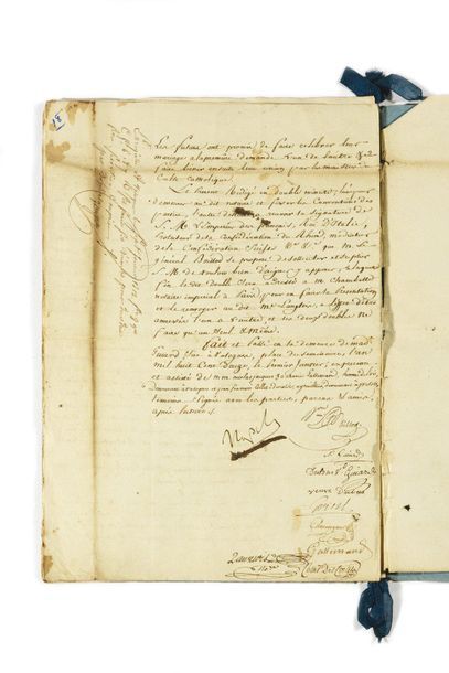 Rare marriage contract of General Baillod,...