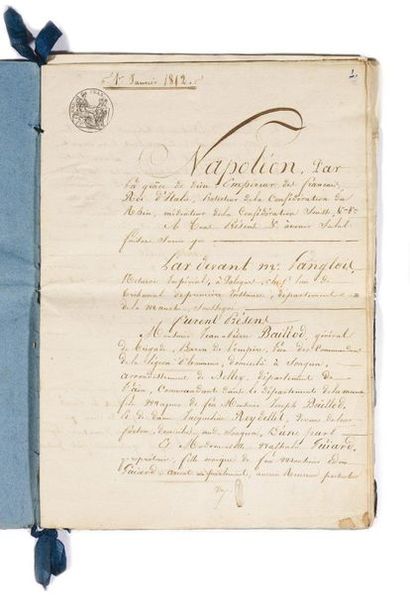 Rare marriage contract of General Baillod,...