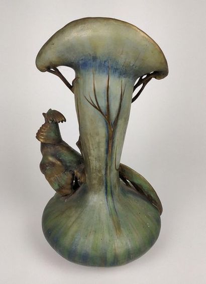 AMPHORA Vase in polychrome and gilded biscuit...