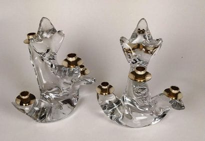 SCHNEIDER, France Pair of crystal candelabra...