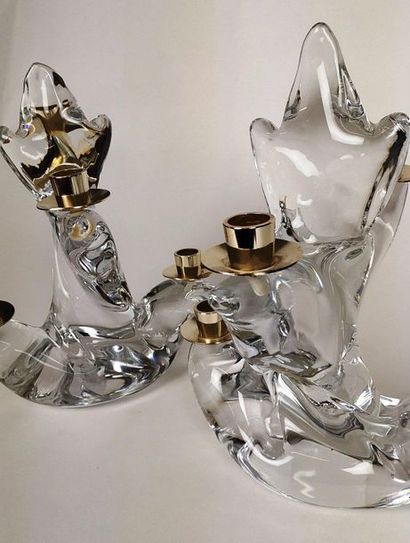 SCHNEIDER, France Pair of crystal candelabra...